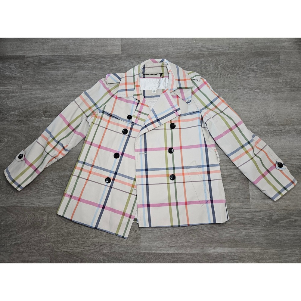 Coach Est 1941 Vintage Tattersall Plaid Trench Coat Multi Color Cream Womens L